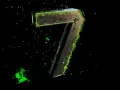 Trójwymiarowa cyfra 7 z kamienia, otoczona zieloną energią i iskrzącymi drobinkami. Symbolizuje numerologiczną 7 w miłości, tajemniczą i pełną głębi.