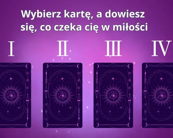 Wybierz kartę, a dowiesz się, co czeka cię w miłości. Cztery karty tarota z mistycznym wzorem.