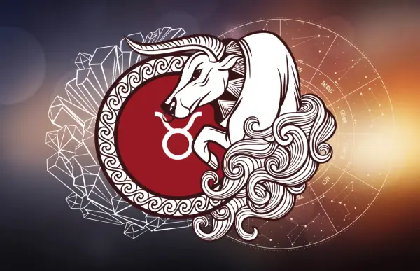 Znak zodiaku Byk (20 kwietnia - 20 maja) przedstawiony jako stylizowany byk z symbolem zodiaku.